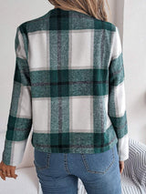 Plaid Open Front Long Sleeve Jacket - Trendsi - Flyclothing LLC