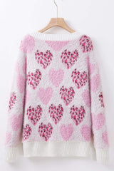 Pearl Detail Heart Round Neck Sweater - Trendsi - Flyclothing LLC