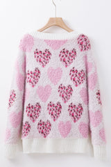 Pearl Detail Heart Round Neck Sweater - Trendsi