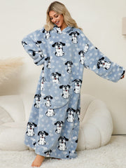 Fuzzy Pocketed Long Sleeve Hooded Lounge Dress - Trendsi