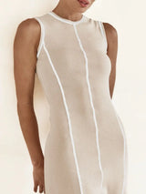 Contrast Stitching Round Neck Sleeveless Midi Dress - Trendsi - Flyclothing LLC