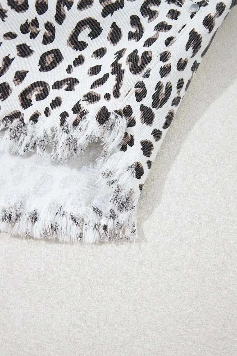 Leopard Frayed Hem Denim Shorts - Trendsi - Flyclothing LLC