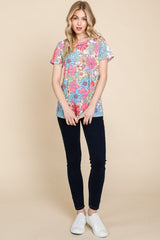 BOMBOM Floral Short Sleeve T-Shirt - Trendsi