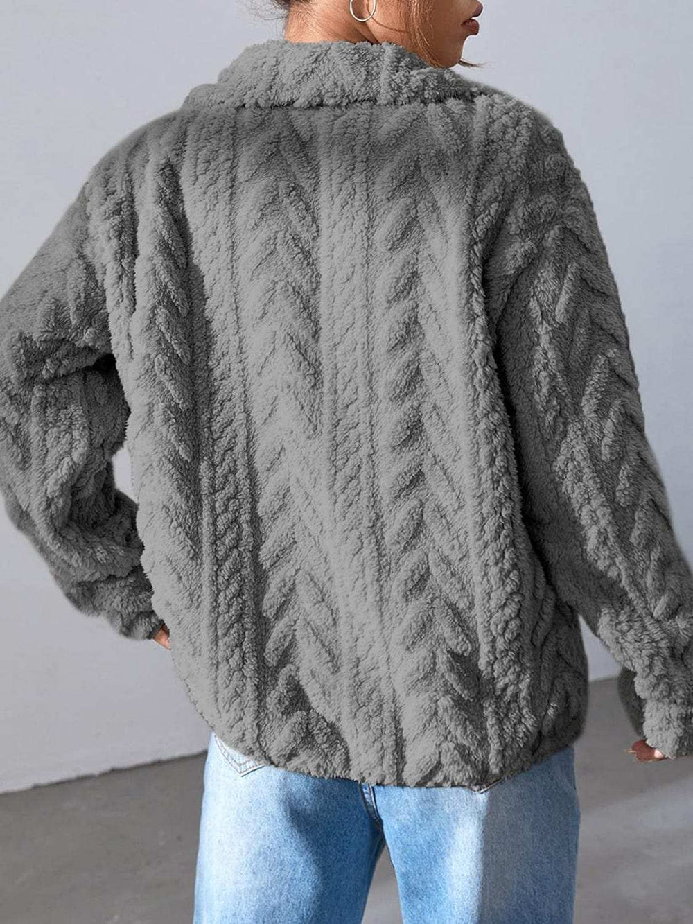 Fuzzy Zip Up Long Sleeve Jacket - Trendsi - Flyclothing LLC