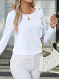 Decorative Button Round Neck Long Sleeve T-Shirt - Trendsi