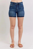 Judy Blue Full Size High Waist Tummy Control Destroy Release Hem Denim Shorts Plus Size - Trendsi