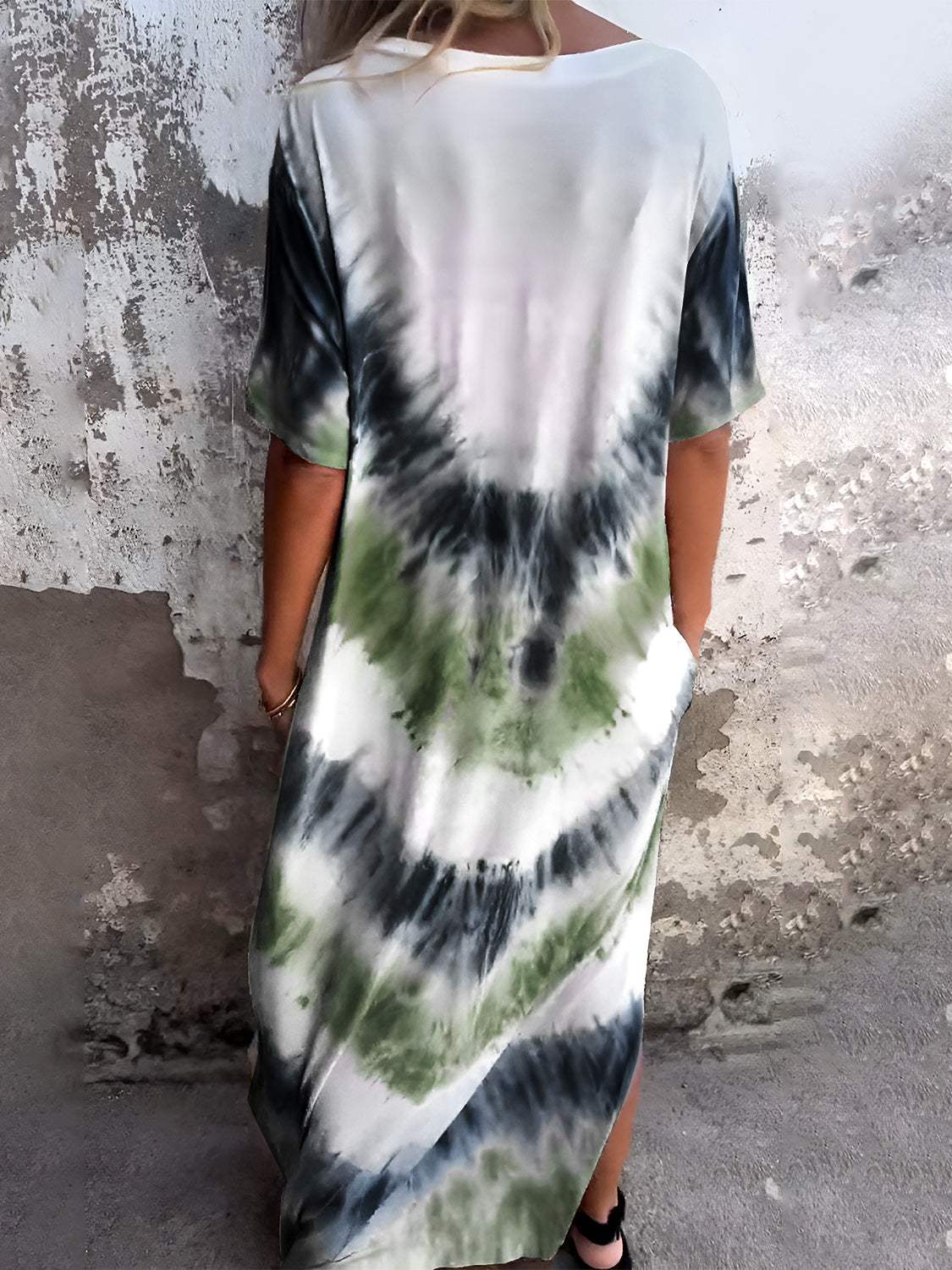 Full Size Pocketed Tie-Dye Short Sleeve Dress - Trendsi - Flyclothing LLC