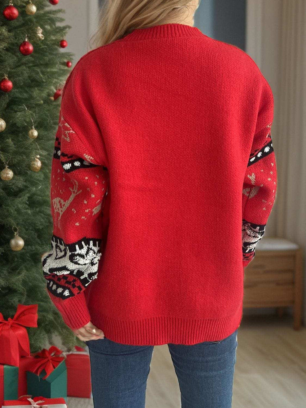 Christmas Element Round Neck Long Sleeve Sweater - Trendsi - Flyclothing LLC