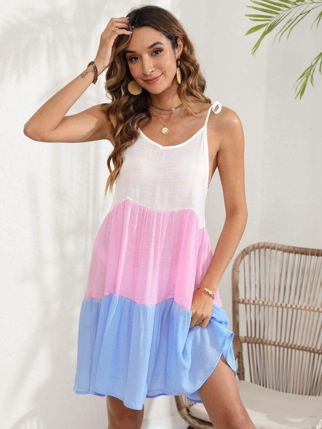Color Block Spaghetti Strap Cover-Up Dress - Trendsi - Flyclothing LLC