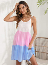 Color Block Spaghetti Strap Cover-Up Dress - Trendsi - Flyclothing LLC