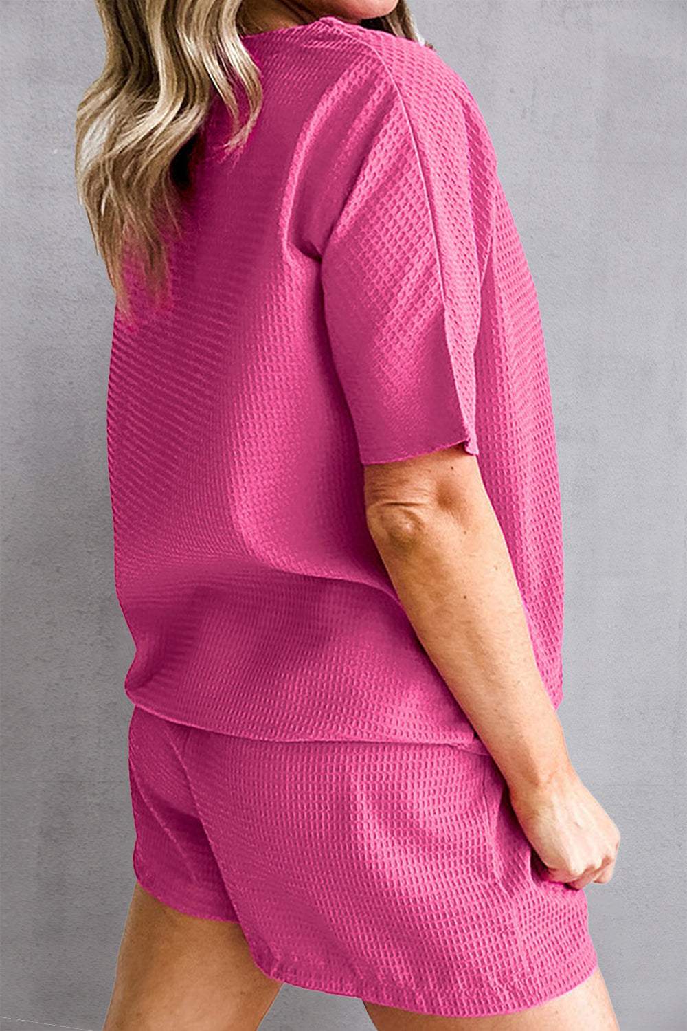 Waffle-Knit Round Neck Top and Shorts Set - Trendsi - Flyclothing LLC