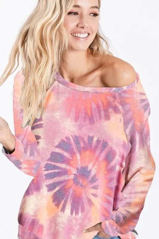 BiBi Tie Dye Print Terry T-Shirt - Trendsi - Flyclothing LLC