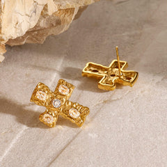 18K Gold-Plated Zircon Cross Earrings - Trendsi