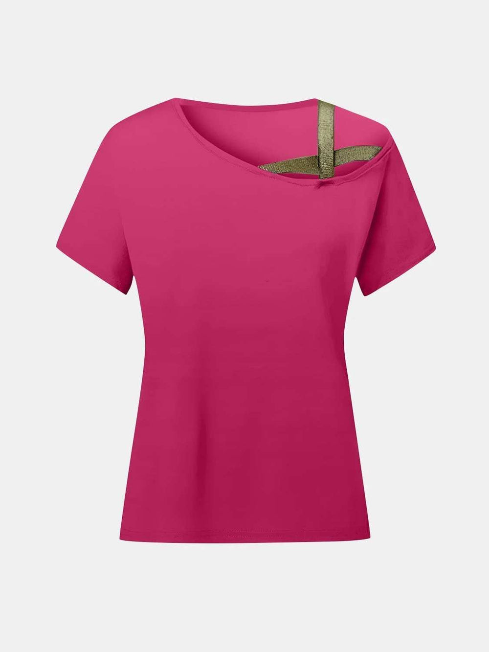 Asymmetrical Neck Short Sleeve T-Shirt - Trendsi - Flyclothing LLC