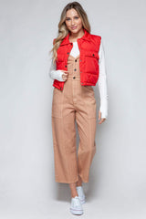 Snobbish Snap Down Quilted Crop Vest - Trendsi - Flyclothing LLC
