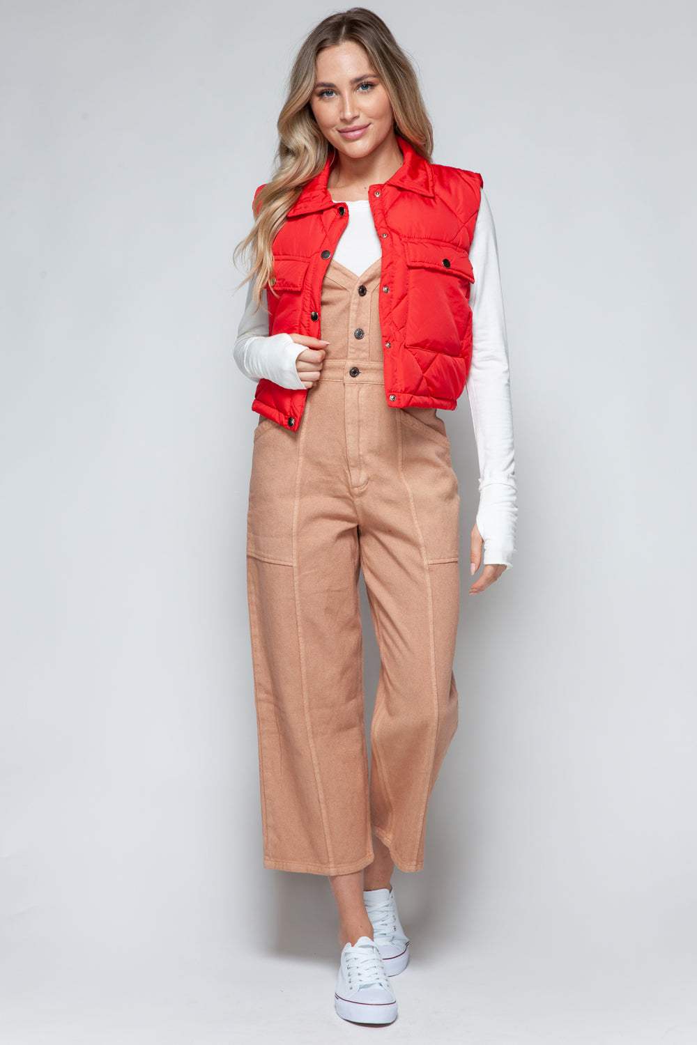 Snobbish Snap Down Quilted Crop Vest - Trendsi - Flyclothing LLC
