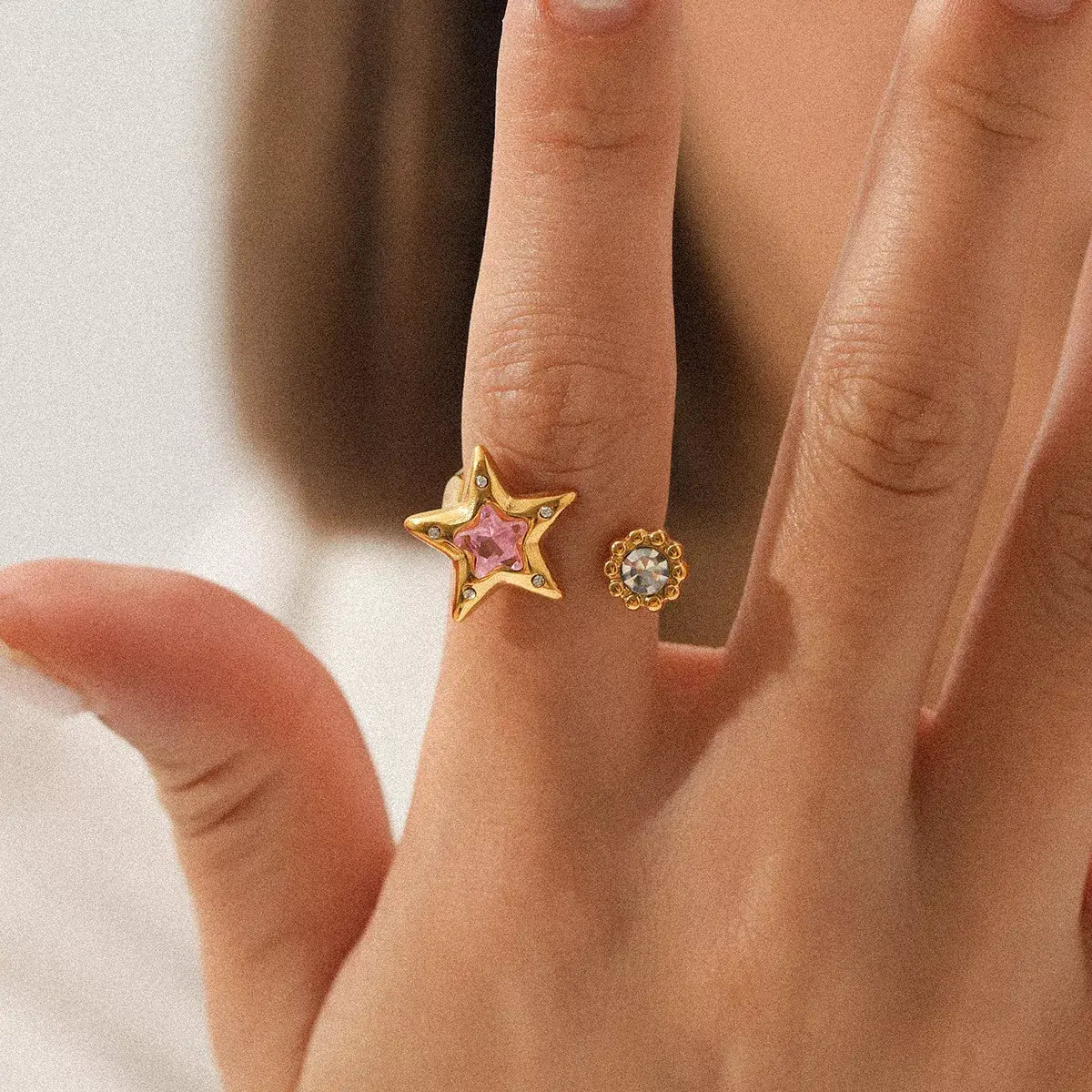 18K Gold-Plated Zircon Star Open Ring - Trendsi - Flyclothing LLC