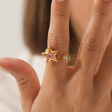 18K Gold-Plated Zircon Star Open Ring - Trendsi - Flyclothing LLC