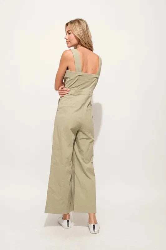 And The Why Square Neck Button Down Cropped Wide Leg Jumpsuit - Trendsi - Flyclothing LLC