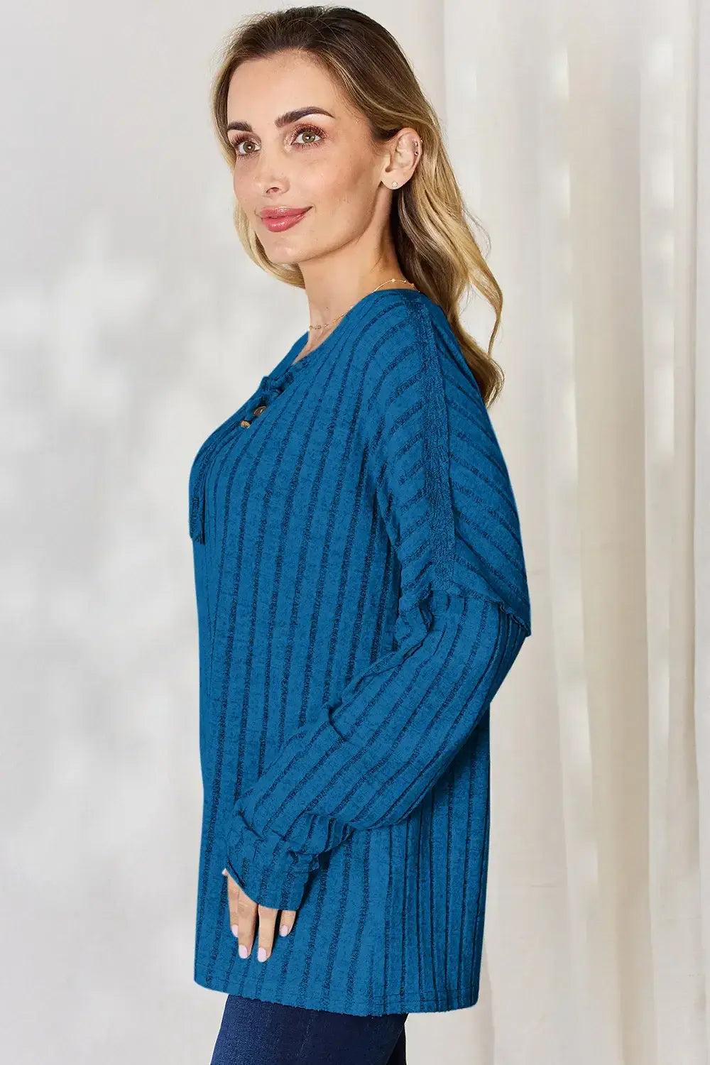 Basic Bae Full Size Ribbed Half Button Long Sleeve T-Shirt - ShopBasicbae - Flyclothing LLC
