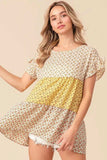 BiBi Flroal Printed Woven Color Block and Tiered Top - Trendsi - Flyclothing LLC