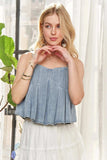 ADORA Front Pleated Washed Denim Crop Top - Trendsi - Flyclothing LLC