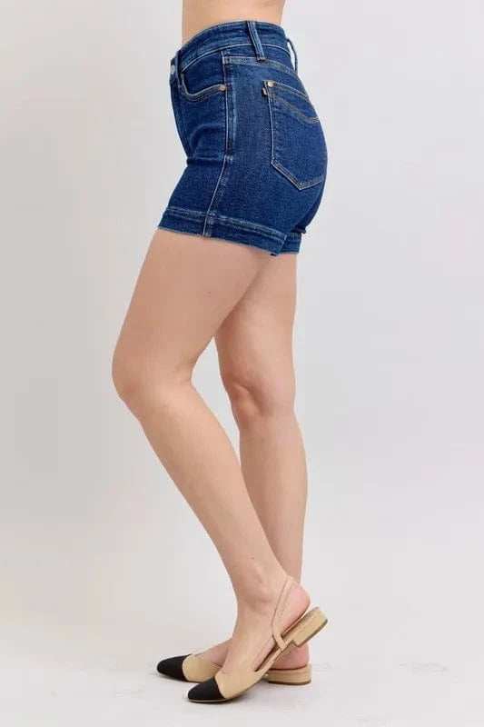 Judy Blue Full Size High Waist Tummy Control Denim Shorts Plus Size - Trendsi - Flyclothing LLC