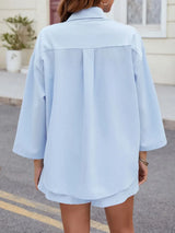 Button Up Long Sleeve Top and Shorts Set - Trendsi - Flyclothing LLC
