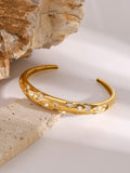 Stainless Steel Inlaid Rhinestone Cutout Bracelet - Trendsi
