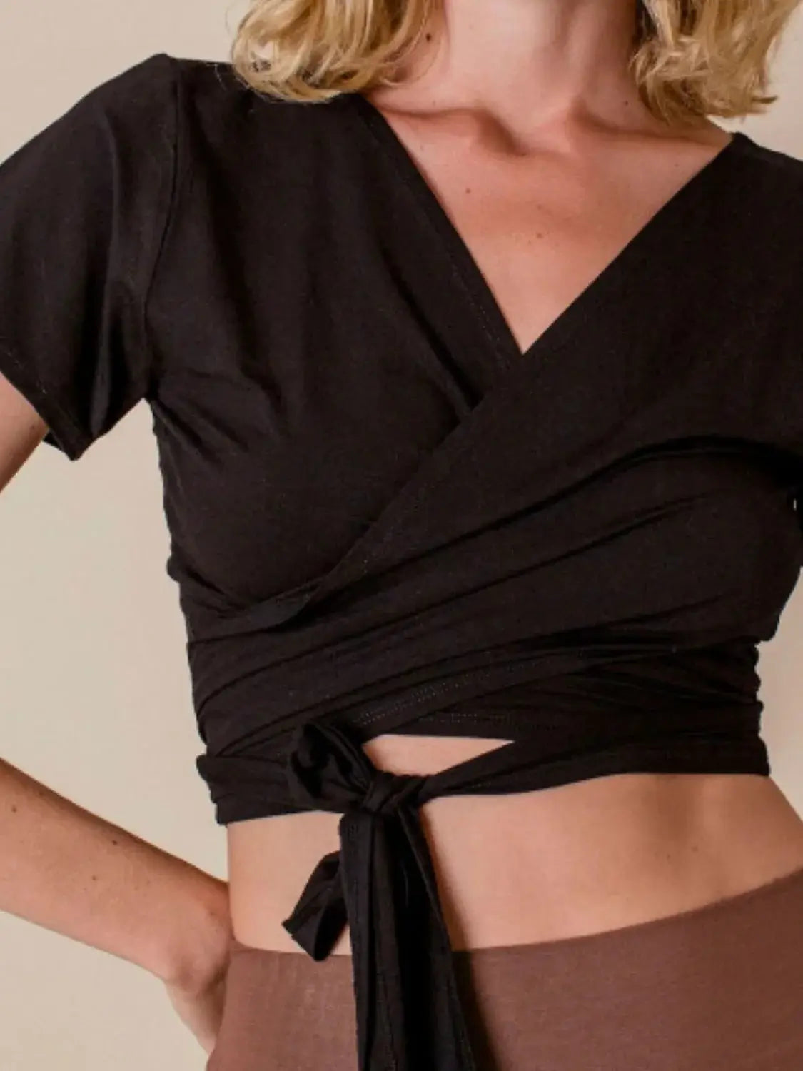 Tied Surplice Short Sleeve Top - Trendsi - Flyclothing LLC