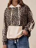 Leopard Print Long Sleeve Hoodie with Pocket - Trendsi - Flyclothing LLC