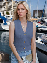 Button Down V-Neck Sweater Vest - Trendsi - Flyclothing LLC