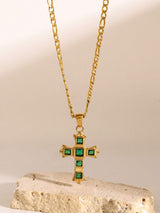 Stainless Steel Zircon Cross Pendant Necklace - Trendsi - Flyclothing LLC