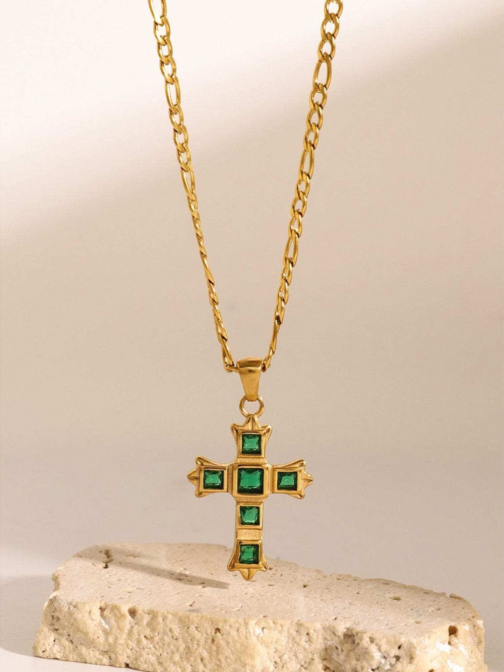 Stainless Steel Zircon Cross Pendant Necklace - Trendsi - Flyclothing LLC