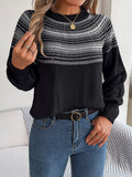 Contrast Round Neck Long Sleeve Sweater - Trendsi