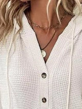 Full Size Button Detail Waffle Knit Hoodie Plus Size - Trendsi - Flyclothing LLC