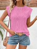 Eyelet Round Neck Cap Sleeve Top - Trendsi - Flyclothing LLC