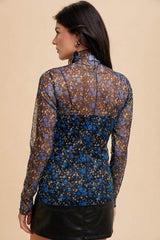 Annie Wear Floral Lettuce Hem Sheer Mesh Top - Trendsi - Flyclothing LLC