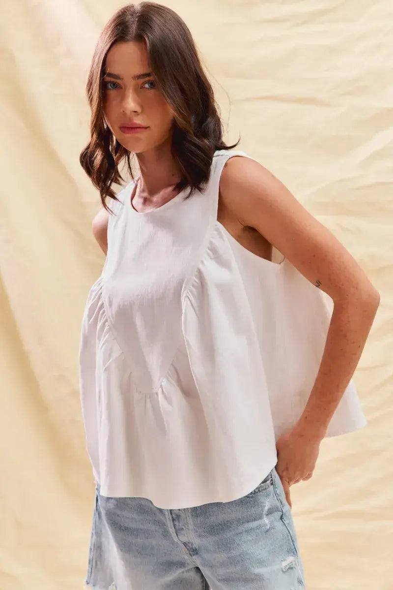 SO ME Game Day Color Denim Ruched Sleeveless Top - Trendsi - Flyclothing LLC