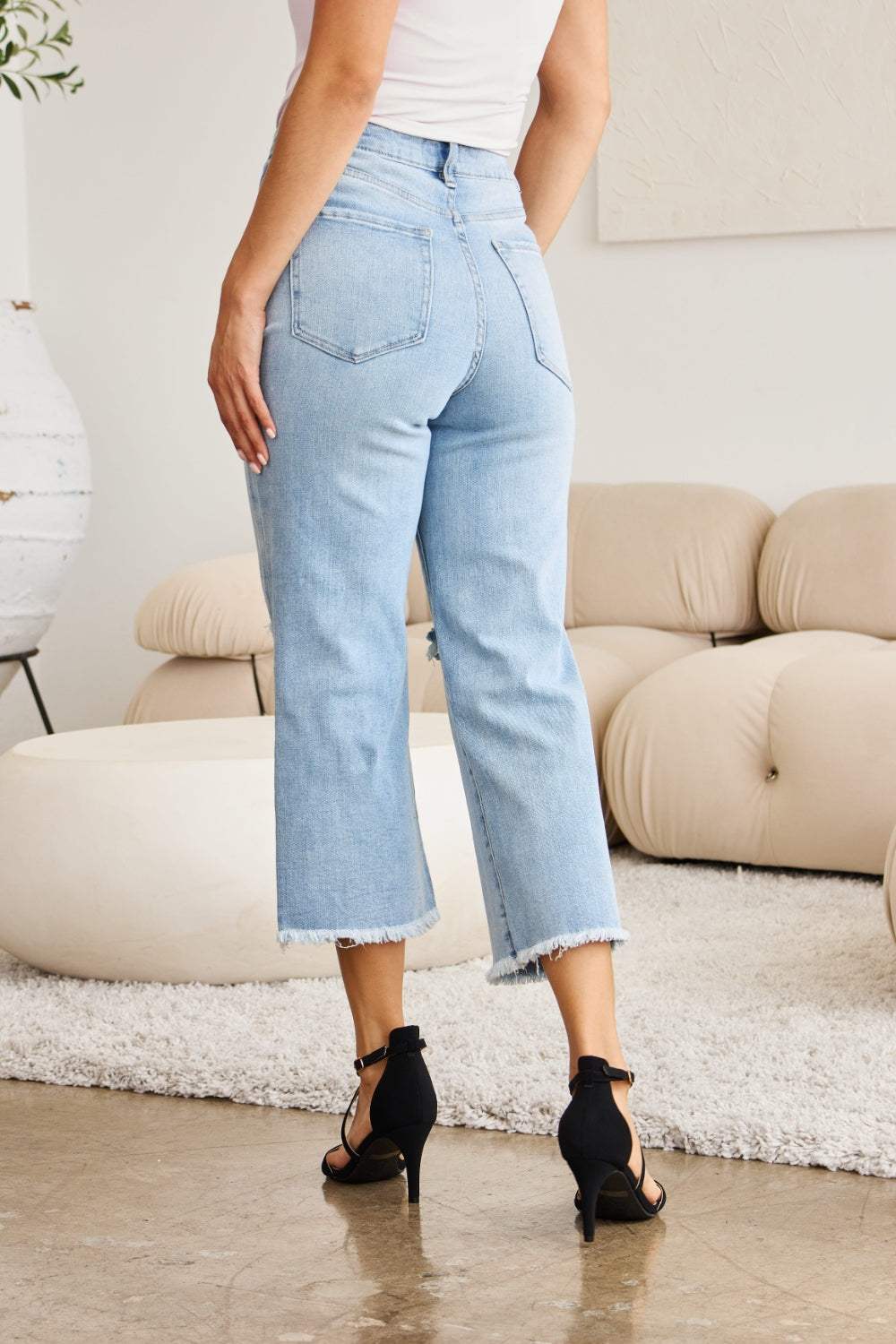 RFM Full Size Tummy Control High Waist Raw Hem Distressed Jeans - Trendsi - Flyclothing LLC