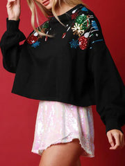 Sequin Round Neck Dropped Shoulder Sweatshirt - Trendsi