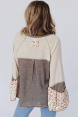 Floral Half Button Long Sleeve T-Shirt - Trendsi - Flyclothing LLC