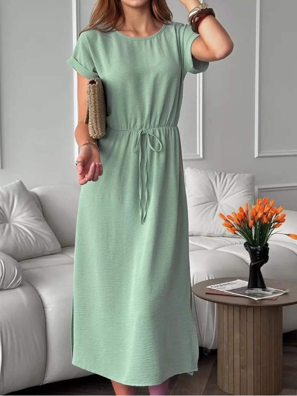 Casual Drawstring Waist Midi Dress - Trendsi - Flyclothing LLC