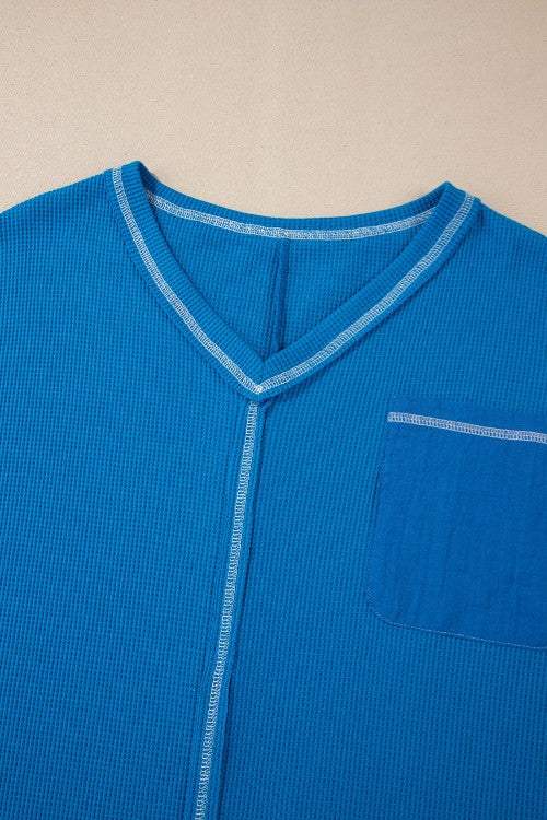 Lace Patchwork Sleeve Stitching V Neck Top - Trendsi - Flyclothing LLC