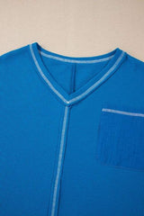 Lace Patchwork Sleeve Stitching V Neck Top - Trendsi - Flyclothing LLC