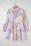 Frill Printed Mock Neck Long Sleeve Mini Dress - Trendsi - Flyclothing LLC