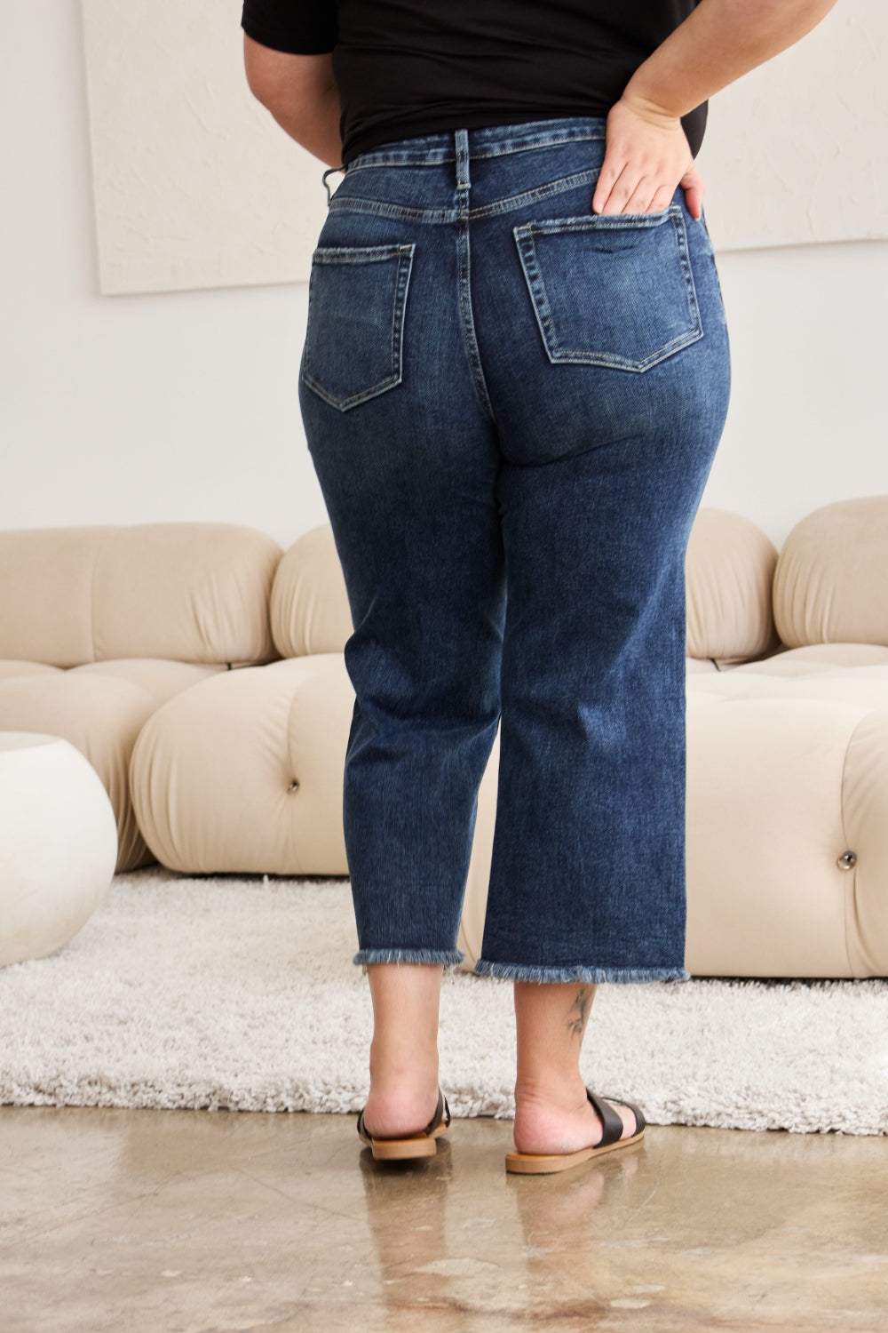 RFM Full Size Tummy Control High Waist Raw Hem Jeans - Trendsi - Flyclothing LLC