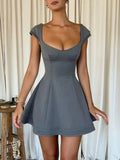 Devine Lace-Up Sweetheart Neck Cap Sleeve Mini Dress - Trendsi