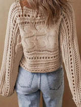 Hollow Out Cable-Knit Boat Neck Sweater - Trendsi - Flyclothing LLC