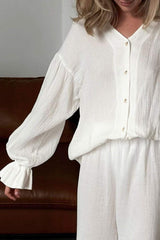 Breathable Ruffled V-Neck Long Sleeve Top and Pants Set - Trendsi - Flyclothing LLC